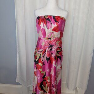 Banana Republic Strapless Floral Dress - Pink and Red